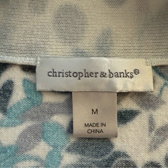 Christopher & Banks Womens Floral Open Front Cardigan Medium Gray Blue Office - Picture 4 of 9